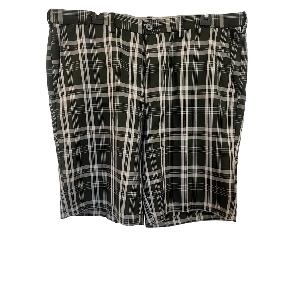 Haggar Mens Black White Plaid Golf Shorts Size 40 Flat Front Polyester‎ Casual